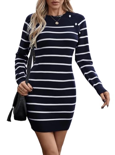 YUTILA Strickkleid Damen Pulloverkleid Pulli Einfarbige Winterkleid Rundkragen Minikleid Herbst Winter Langarm von YUTILA