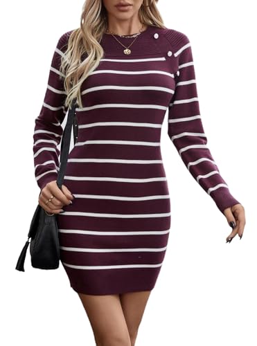 YUTILA Strickkleid Damen Pulloverkleid Pulli Einfarbige Winterkleid Rundkragen Minikleid Herbst Winter Langarm von YUTILA