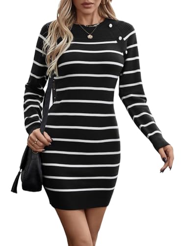 YUTILA Strickkleid Damen Pulloverkleid Pulli Einfarbige Winterkleid Rundkragen Minikleid Herbst Winter Langarm von YUTILA