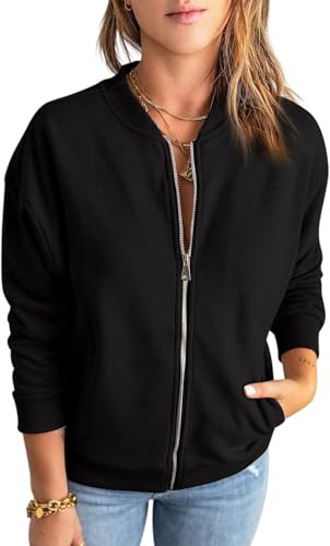 YUTILA Bomberjacke Damen Blouson Jacke Casual Sweatjacke mit College-Kragen von YUTILA