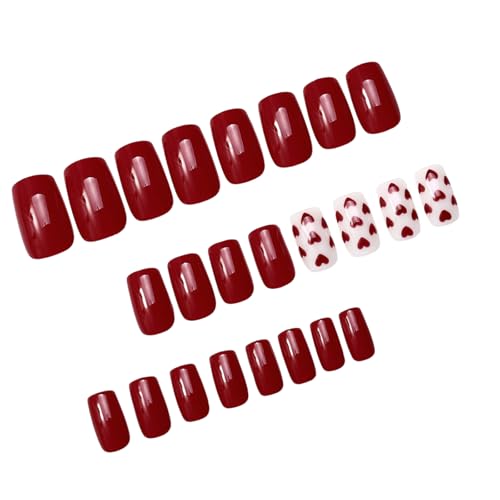 24 Pcs Valentinstag Presse Auf Nägeln Quadratische Form Acryl False Nails Mit Herzdesigns Kleben Auf Nägeln Für Frauen Mittelschwerem Quadrat Falscher Nagel von YUTNGYNG