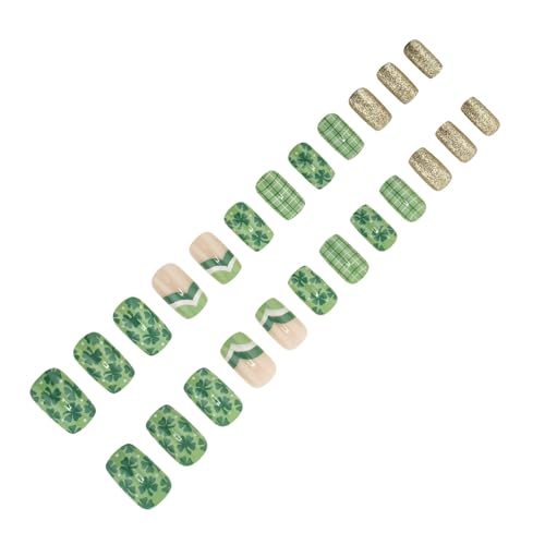Drücken Sie Auf Nägel Französische Spitze Falsche Nägel Grüne Shamrock Glitzer Voll Abdecken Acrylstab Auf Nägeln Für Frauen Und Mädchen Nagel Erklärungen von YUTNGYNG