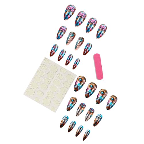 Valentine Geschenk Für Frauen 24PCs Mandelpresse Auf Nägeln Mit Farbenfrohen Blumen Und Strasssteinen Entwirft Falsche Nägel 24 Pcs Bequemer Falscher Nagel von YUTNGYNG