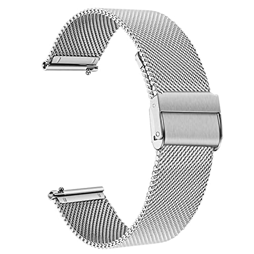 YUTOU Edelstahl Mesh Uhrenarmbander 20mm Smartwatch Schnellverschluss Watch Uhren Ersatzband Ersatz Metall Armband Schnellverschluss Uhrenarmband Smart Watch Armbänder für Herren Damen (Silber) von YUTOU