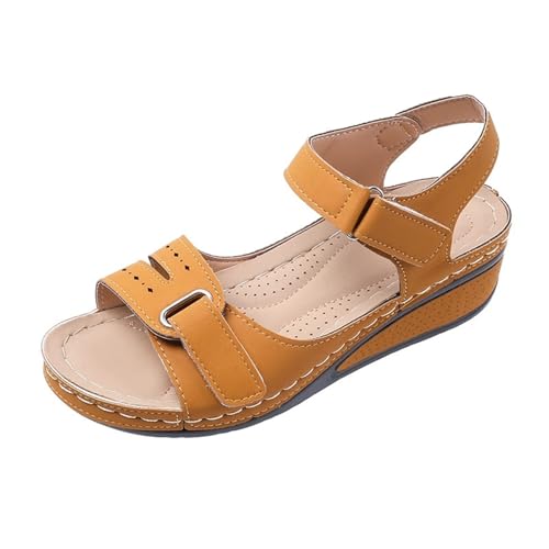 Damen Sandalen Bequeme Freizeitschuhe for Frauen Damen Cut Out Wedge(Brown,42 EU) von YUTUGTSJ