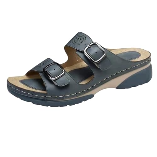 Damen Sandalen mit Keilabsatz und Zwei Riemen und Schnalle(Blue,39 EU) von YUTUGTSJ