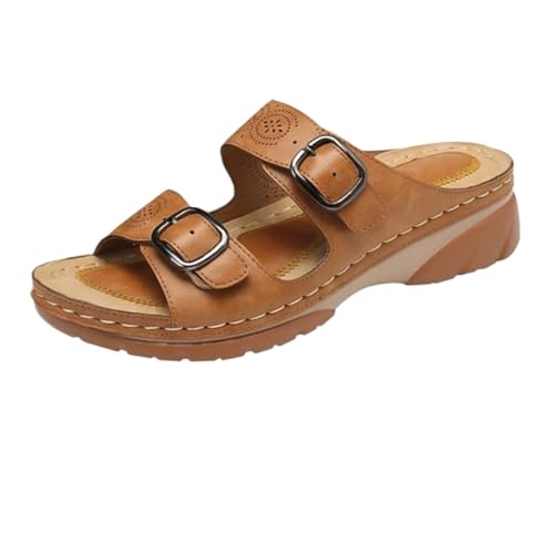 Damen Sandalen mit Keilabsatz und Zwei Riemen und Schnalle(Brown,39 EU) von YUTUGTSJ