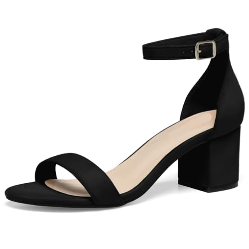 Damen Sandalen mit mittelhohem Blockabsatz und Knöchelriemen, offene Zehenpartie, glitzernd, Glitzer, for Abendpartys(Black,37 EU) von YUTUGTSJ