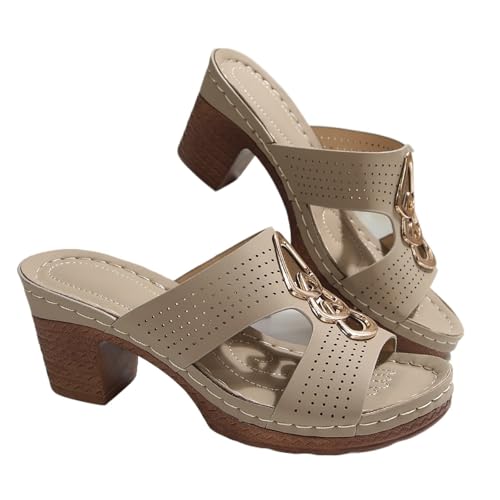 High Heels Plateau Blockabsatz Hausschuhe Damen Hausschuhe Sommer Peeptoe Sandalen(Natural,38 EU) von YUTUGTSJ