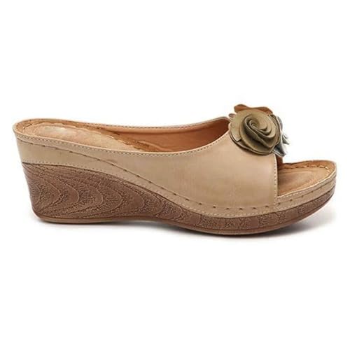 Keilsandalen for Damen, orthopädische Sandalen, Weite Passform, Sommer-Slides(Natural,42 EU) von YUTUGTSJ