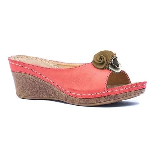 Keilsandalen for Damen, orthopädische Sandalen, Weite Passform, Sommer-Slides(Red,39 EU) von YUTUGTSJ