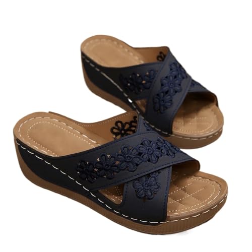 Keilsandalen for Damen 2025 Elegante Plateau-Sandalen mit offenem Zehenbereich und Knöchelriemen(Blue,42 EU) von YUTUGTSJ
