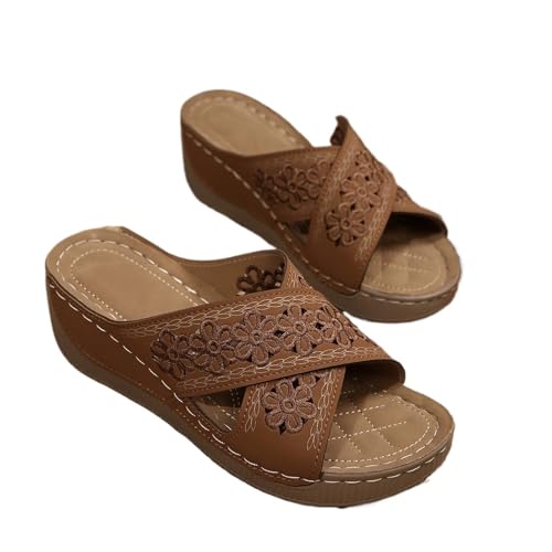 Keilsandalen for Damen 2025 Elegante Plateau-Sandalen mit offenem Zehenbereich und Knöchelriemen(Brown,36 EU) von YUTUGTSJ