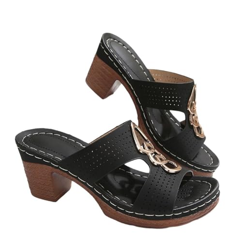 Sandalen Slides for Damen Damen Flache Slide Walking Chunky High Heel Pantoletten Hausschuhe(Black,39 EU) von YUTUGTSJ