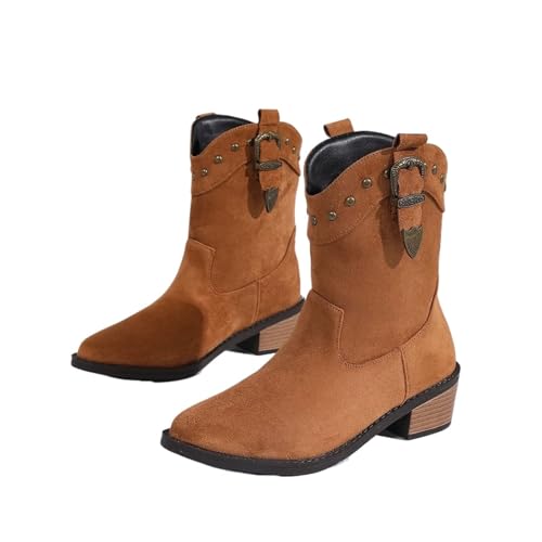 YUTUGTSJ Cowboystiefel Damen Fransen - Damenstiefel mit Absatz mit Nieten Trekking mit Blockabsatz Halbstiefel(B,38 EU) von YUTUGTSJ