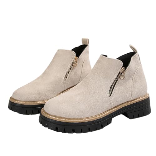 YUTUGTSJ Cowboystiefeletten Damen Stiefeletten mit Absatz Seitlicher Reißverschluss Übergangsstiefel Halbstiefel Kurzschaft Stiefeletten(Beige,38 EU) von YUTUGTSJ