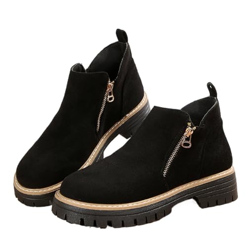 YUTUGTSJ Cowboystiefeletten Damen Stiefeletten mit Absatz Seitlicher Reißverschluss Übergangsstiefel Halbstiefel Kurzschaft Stiefeletten(Black,38 EU) von YUTUGTSJ