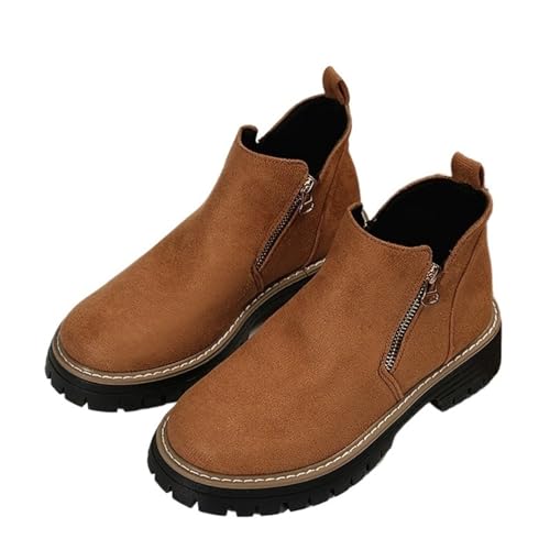 YUTUGTSJ Cowboystiefeletten Damen Stiefeletten mit Absatz Seitlicher Reißverschluss Übergangsstiefel Halbstiefel Kurzschaft Stiefeletten(Brown,36 EU) von YUTUGTSJ