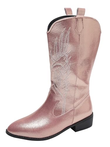 YUTUGTSJ Damen Cowboystiefel Wadenhoch Halbstiefeletten Damen mit Absatz Bestickte Trekkingstiefel(Pink,37 EU) von YUTUGTSJ