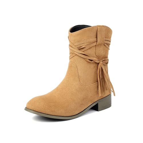 YUTUGTSJ Damen Halbstiefeletten mit Absatz - Westernstiefel Damen Wildleder Reitschuhe Große Größen Trekkingstiefel(A,44 EU) von YUTUGTSJ