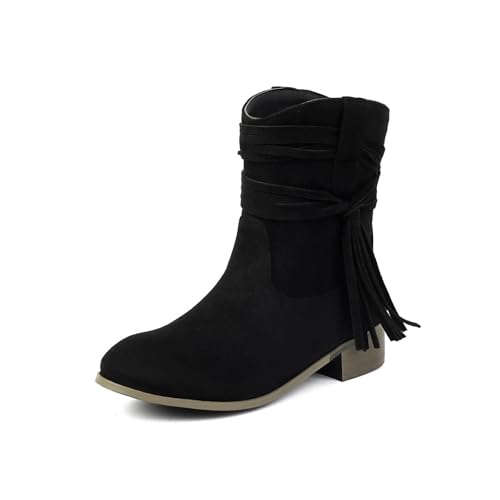 YUTUGTSJ Damen Halbstiefeletten mit Absatz - Westernstiefel Damen Wildleder Reitschuhe Große Größen Trekkingstiefel(Black,38 EU) von YUTUGTSJ