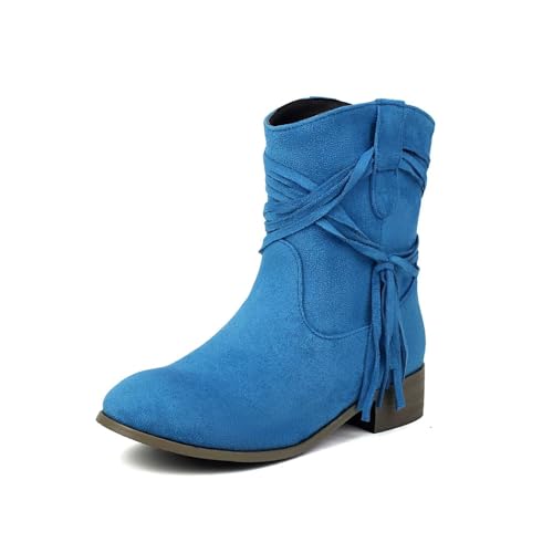 YUTUGTSJ Damen Halbstiefeletten mit Absatz - Westernstiefel Damen Wildleder Reitschuhe Große Größen Trekkingstiefel(Blue,38 EU) von YUTUGTSJ