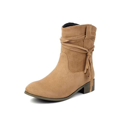 YUTUGTSJ Damen Halbstiefeletten mit Absatz - Westernstiefel Damen Wildleder Reitschuhe Große Größen Trekkingstiefel(Brown,35 EU) von YUTUGTSJ