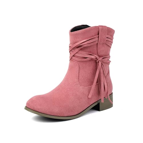 YUTUGTSJ Damen Halbstiefeletten mit Absatz - Westernstiefel Damen Wildleder Reitschuhe Große Größen Trekkingstiefel(Pink,40 EU) von YUTUGTSJ