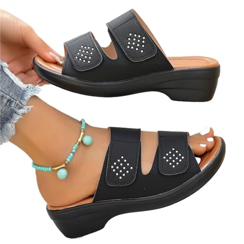 YUTUGTSJ Damen Hausschuhe Sommerurlaub Strand Hausschuhe Outdoor Keilabsatz Römerschuhe(Black,37 EU) von YUTUGTSJ