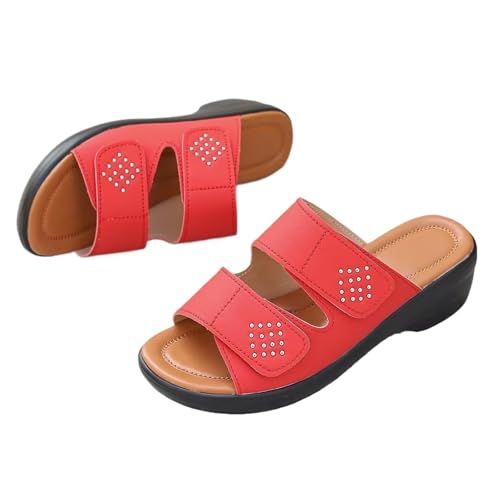 YUTUGTSJ Damen Hausschuhe Sommerurlaub Strand Hausschuhe Outdoor Keilabsatz Römerschuhe(Red,38 EU) von YUTUGTSJ
