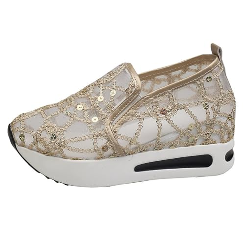 YUTUGTSJ Damen Wanderschuhe Slip-on Leichte Mesh-Sneaker(Gold,38 EU) von YUTUGTSJ