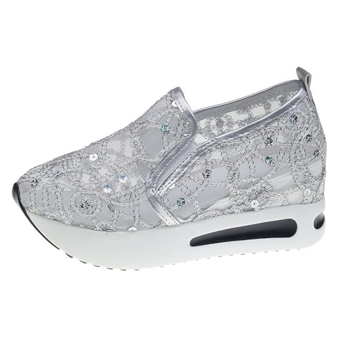 YUTUGTSJ Damen Wanderschuhe Slip-on Leichte Mesh-Sneaker(Silver,38 EU) von YUTUGTSJ