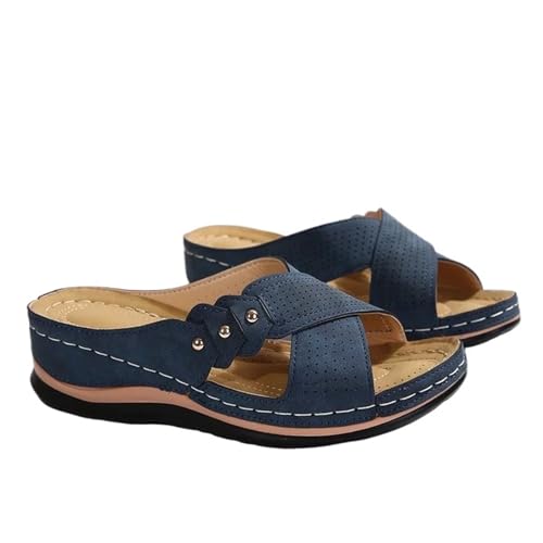 YUTUGTSJ Damensandalen mit bequemer Fußgewölbeunterstützung bei Plantarfasziitis, orthopädische Sportsandalen mit offener Zehenpartie(Blue,38 EU) von YUTUGTSJ
