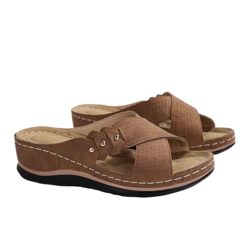 YUTUGTSJ Damensandalen mit bequemer Fußgewölbeunterstützung bei Plantarfasziitis, orthopädische Sportsandalen mit offener Zehenpartie(Brown,42 EU) von YUTUGTSJ