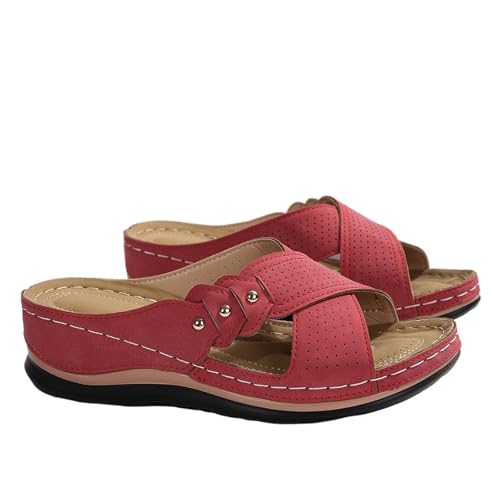 YUTUGTSJ Damensandalen mit bequemer Fußgewölbeunterstützung bei Plantarfasziitis, orthopädische Sportsandalen mit offener Zehenpartie(Red,40 EU) von YUTUGTSJ