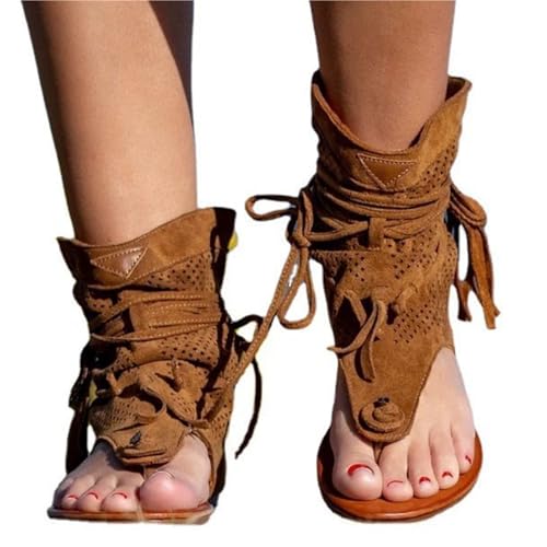 YUTUGTSJ Quastensandalen for Damen, Retro-Bohemian-Gladiator-Fransen-Freizeitsandalen(Brown,38 EU) von YUTUGTSJ