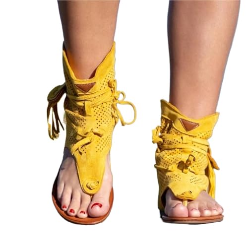 YUTUGTSJ Quastensandalen for Damen, Retro-Bohemian-Gladiator-Fransen-Freizeitsandalen(Yellow,37 EU) von YUTUGTSJ