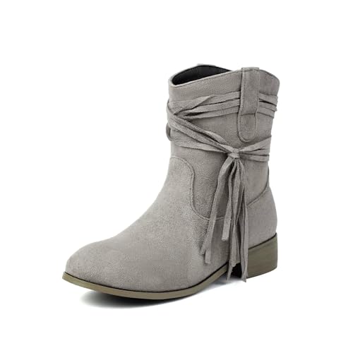YUTUGTSJ Schuhe Damen Stiefeletten mit Absatz - Cowboystiefel Damen mit Quaste Trekkingstiefel Wildleder Halbstiefel(C,42 EU) von YUTUGTSJ