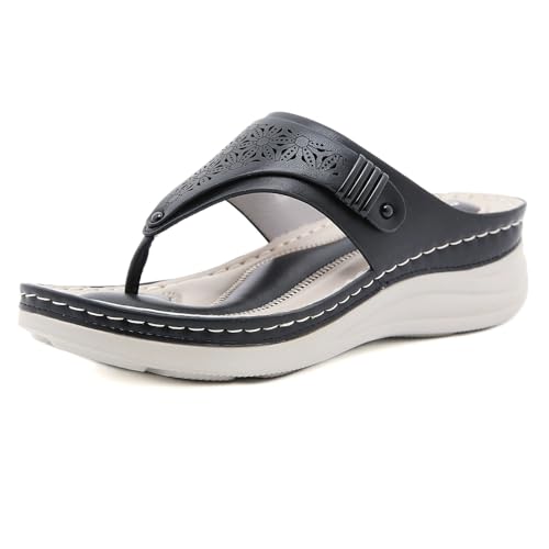 YUTUGTSJ Wedge Flip Flops Damen UK Wide Fit Sommer Slides rutschfeste Strandschuhe(Black,41 EU) von YUTUGTSJ
