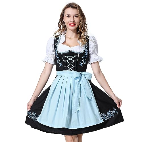 YUUGYD Dirndl Damen, Oktoberfest Kostüme, 3-teiliges Trachtenkleid für Oktoberfest, Karneval - 0054# Blau - 34 von YUUGYD