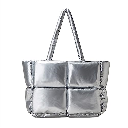 YUUJUUI Damen Soft Space Baumwolle Daunen Gefüllt Schultertasche Große Kapazität Diamant Gesteppt Gepolsterte Handtasche, silber, Einheitsgröße von YUUJUUI