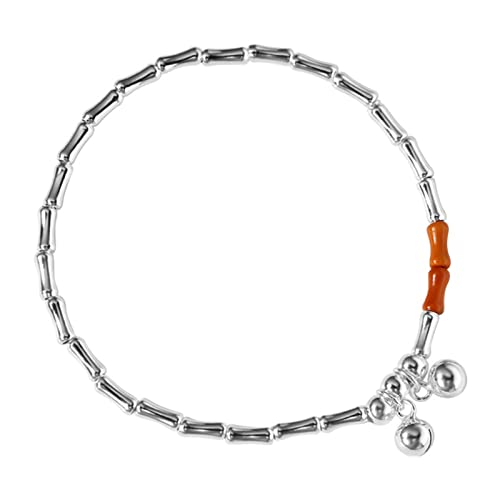 YUUKI Armband Damen Silber,925 Silber Armband Für Frauen Silber Glocke Anhänger Roter Jaspis Bambus Sterling Silber Armband Armreif Mit Elastischer Silberkette Glücksschmuck Für Frauen von YUUKI