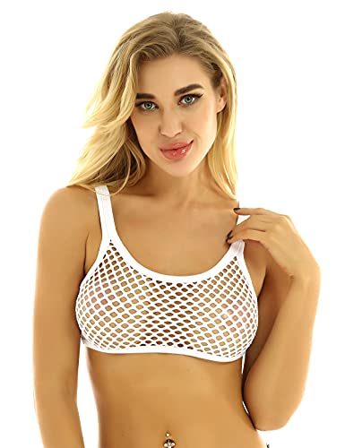 YUUMIN Damen Netz BH Sexy Transparent Täger Bustier Ohne Bügel Ungepolstert Ärmellos BH Hemden Rückenfrei Sprot Bra Bralette Reizwäsche Weiß XXL von YUUMIN