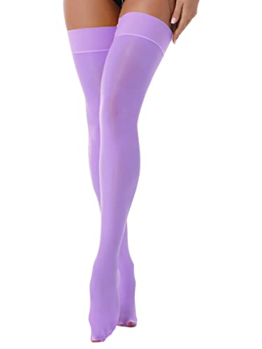 YUUMIN Damen Sexy Halterlose Strümpfe Mit Spitze Öl Glänzende Nylonstrümpfe Rutschfeste Strumpfhosen Stretch Lavender One Size von YUUMIN