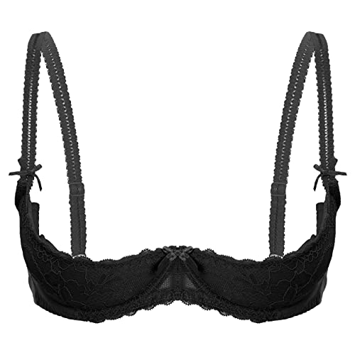 YUUMIN Damen Spitze Ouvert Hebe BH Offene Brüste Cups Push Up Bra Bralette Busenfrei Brustfrei Bustier Rückenfrei Erotisch Nachtwäsche Schwarz L von YUUMIN