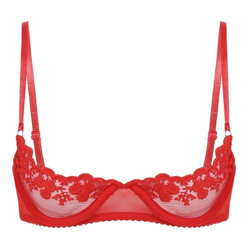 YUUMIN Damen Spitze Ouvert Hebe BH Offene Brüste Cups Push Up Bra Bralette Busenfrei Brustfrei Bustier Rückenfrei Erotisch Nachtwäsche Z Rot E XXL von YUUMIN