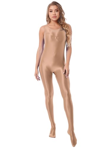 YUUMIN Damen Wetlook Ganzkörper Nylon Body Sexy Langarm/Ärmellos Bodysuit Ganzkörperanzug Glatt Glaze Unterhemd Strumpfhose Dessous Party Clubwear X Coffee A XL von YUUMIN