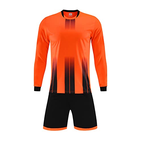 YUUMIN Fußball Trainingsanzug Kinder Jungen Langarm Trikot Patchwork Sportshirt Mit Trainingsshorts Laufshorts Sportkleidung Orange 122-128 von YUUMIN