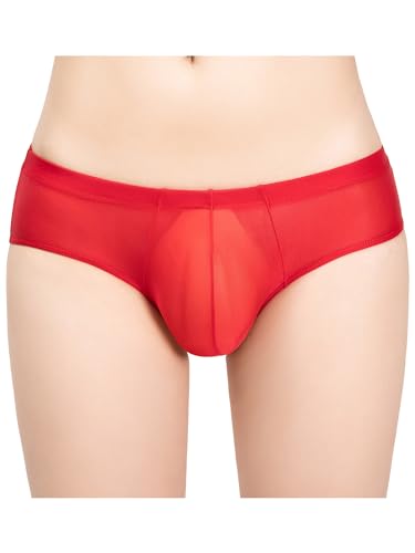 YUUMIN Glossy String Tanga Herren Sexy Ouvert Dessous Halb Transparent Höschen Bulge Pouch Unterhose Cut Out Unterwäsche Stretch Boyshort Erotik Rot B Einheitsgröße von YUUMIN