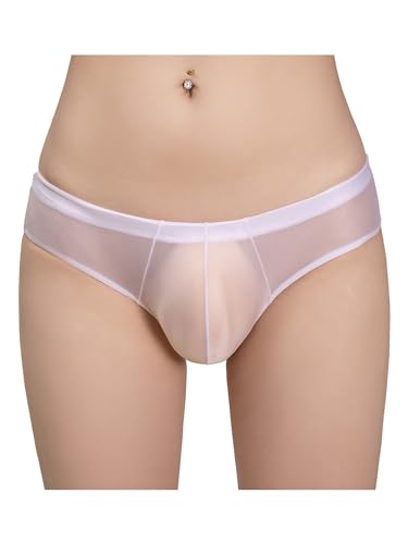 YUUMIN Glossy String Tanga Herren Sexy Ouvert Dessous Halb Transparent Höschen Bulge Pouch Unterhose Cut Out Unterwäsche Stretch Boyshort Erotik Weiß B Einheitsgröße von YUUMIN